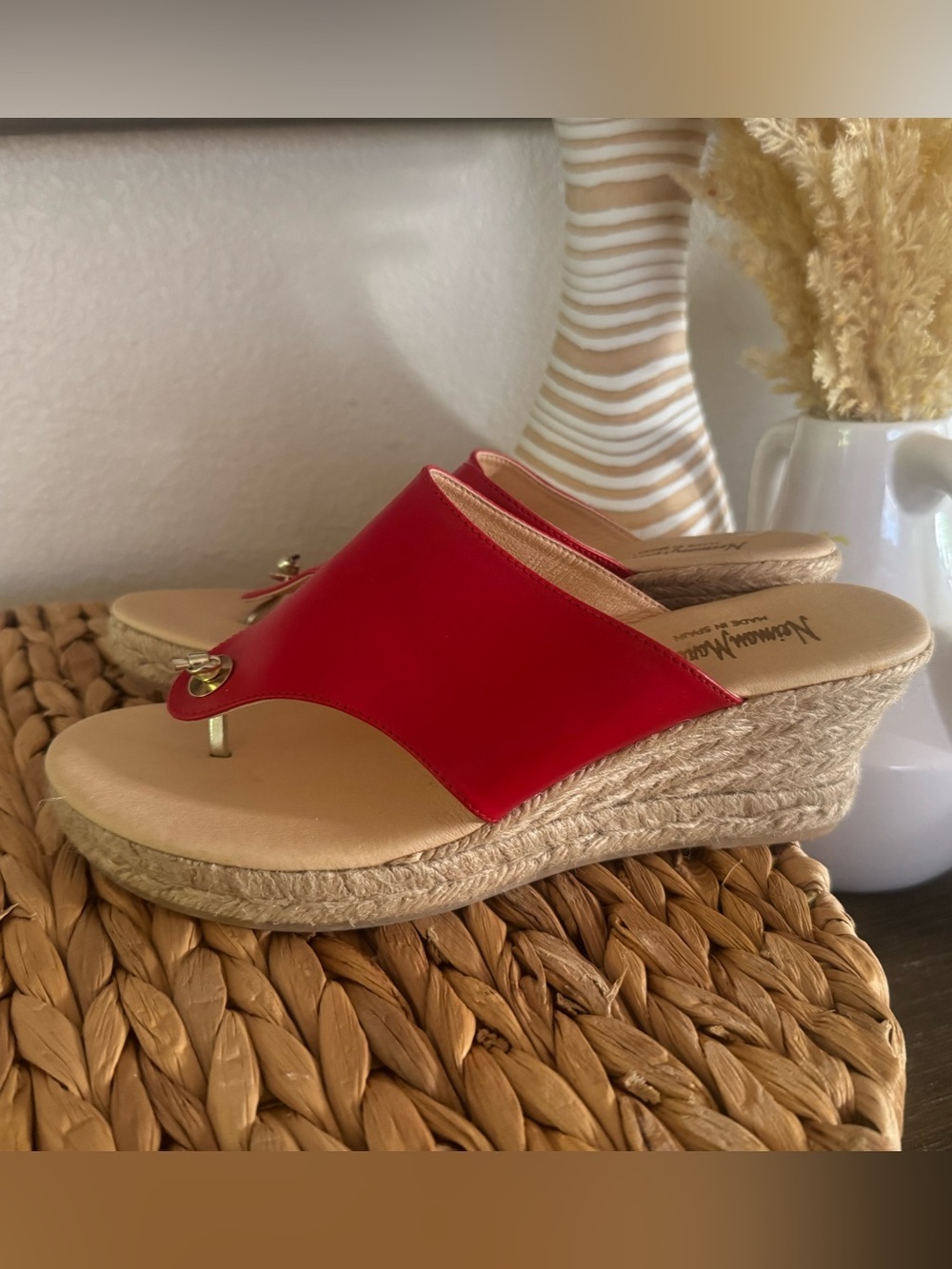 Neiman Marcus Red Leather Espadrille Thong Sandals - Women's
